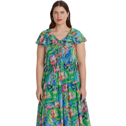 POLO Ralph Lauren LAUREN Ralph Lauren Plus Size Floral Crinkle Georgette Tiered Dress