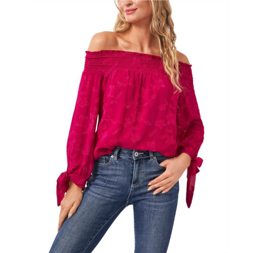 Womens CeCe Off-the-Shoulder Floral Jacquard Blouse