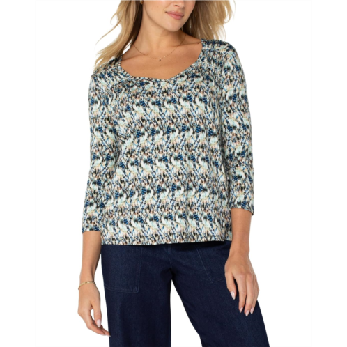 Liverpool Los Angeles 3/4 Sleeve Shirred Detail Knit Top
