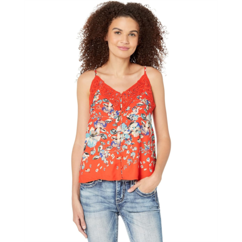 Miss Me Floral Print Crochet Detailed Button-Up Cami