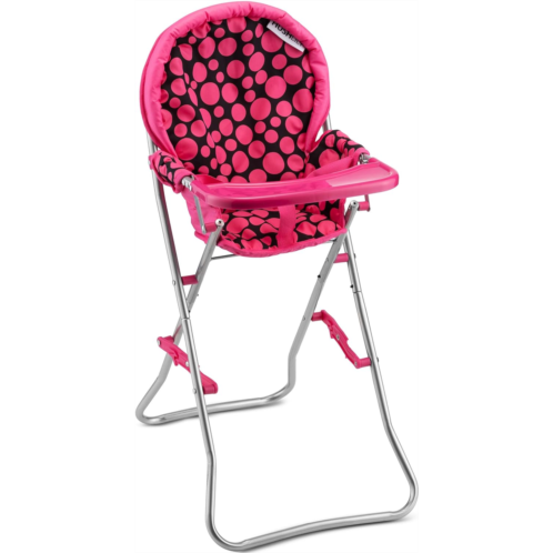 HUSHLILY Baby Doll High Chair, Baby Toy High Chair for Toddlers 3 Years and up, Baby Doll Furniture for 18 inch Dolls, Pink and Black Polka Dot Design for Kids