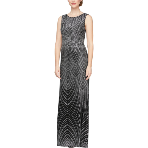 Womens Alex Evenings Long Sleeveless Dress with Patterned Glitter Detail