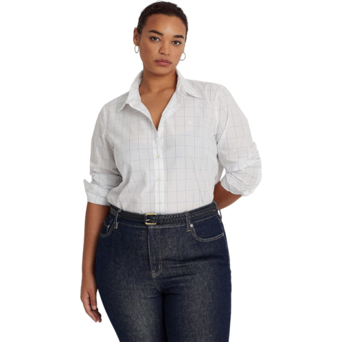 POLO RALPH LAUREN Womens Lauren Ralph Lauren Plus Size Windowpane Cotton Broadcloth Shirt