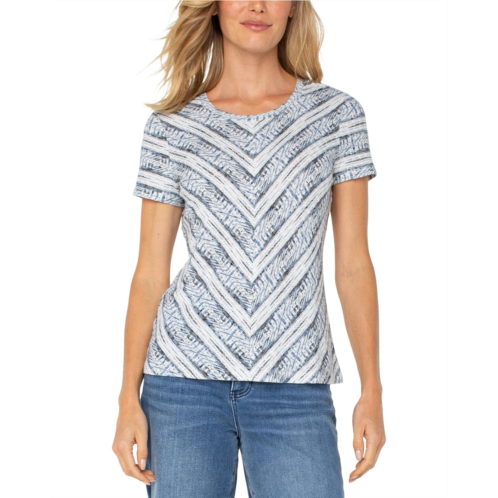 Womens Liverpool Los Angeles Short Sleeve Scoop Neck Knit Top With Miter Front