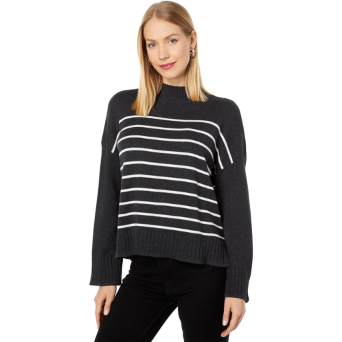 Womens Lilla P Easy Striped Mock Neck Sweater