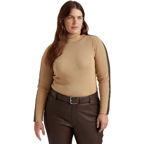 POLO Ralph Lauren Plus-Size Faux-Leather-Trim Turtleneck Sweater
