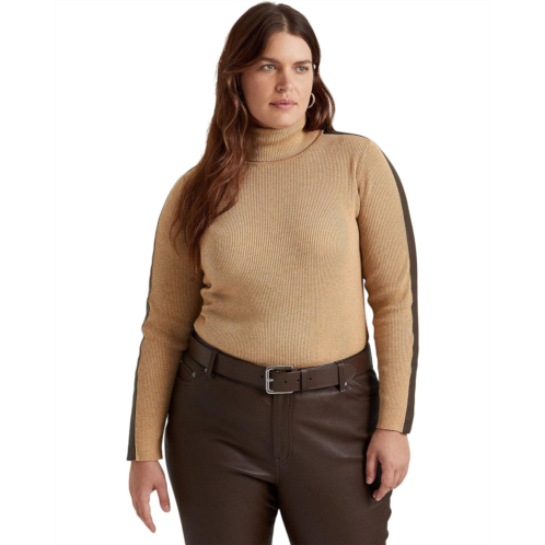 POLO RALPH LAUREN Plus-Size Faux-Leather-Trim Turtleneck Sweater