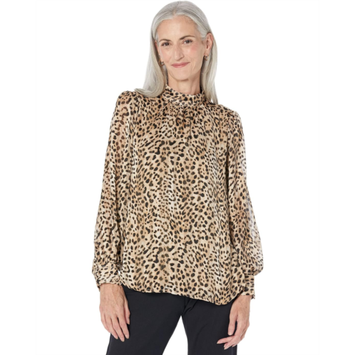 Vince Camuto Puff Long Sleeve Blouse with Mock Neck Collar and Cuffs