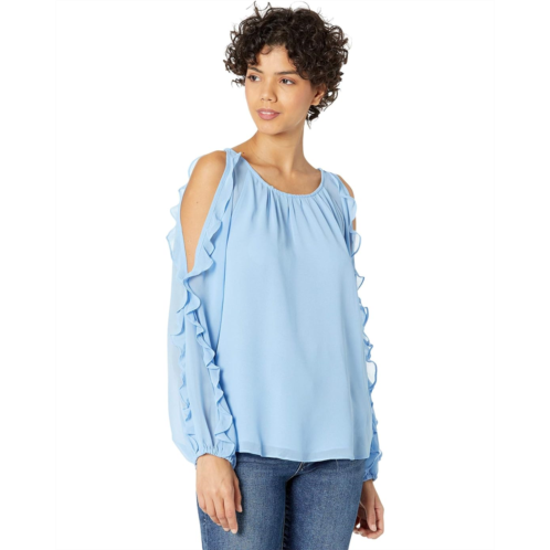 1.STATE Cold Shoulder Ruffle Sleeve Blouse