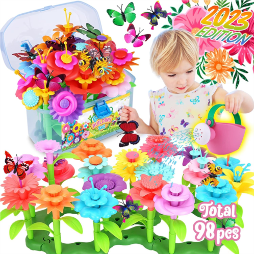 Innorock Flower Garden Building Toys with Portable Storage Box - Flower Stacking Toys for Toddlers, Preschool Learning Activities, Craft Kits, Birthday Gift for Girls 3 4 5 6 7 8 Y