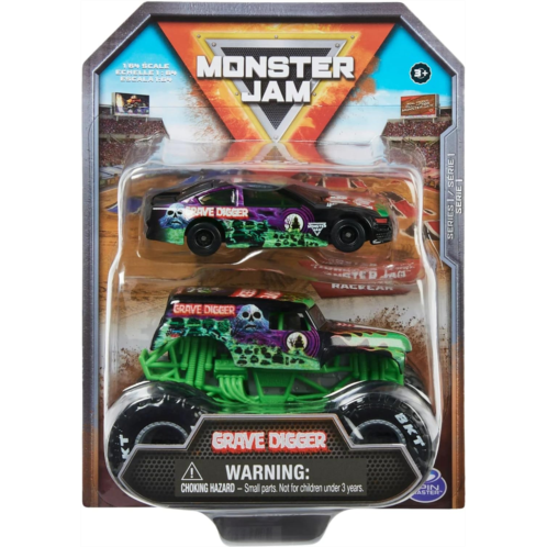 Monster Jam Official 1:64 Scale Diecast 2-Pack Monster Truck and Race Car: Grave Digger