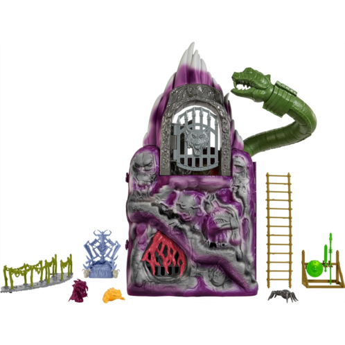 Masters of the Universe Origins Playset & 2 Action Fgures, Snake Mountain with Dungeon & Throne, Snake & Wolf Head