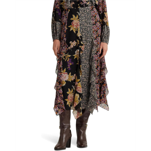 POLO Ralph Lauren Womens LAUREN Ralph Lauren Petite Mixed Floral Ruffle Trim Georgette Skirt