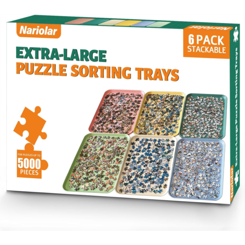 Nariolar 16.9 x 12 Extra-Large Puzzle Sorting Trays Stackable, 6 Pack Puzzle Sorter for Sorting 2000/3000/5000 Puzzle Pieces