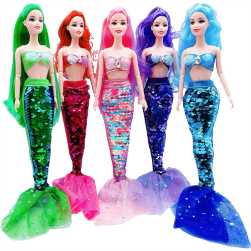 UNICORN ELEMENT 5 Pcs 11.5 Inch Girl Doll Mermaid Tail Clothes and Doll Accessories Mermaid Tail Summer Dress Swimsuit Bikini for 11.5 Inch Girl Doll