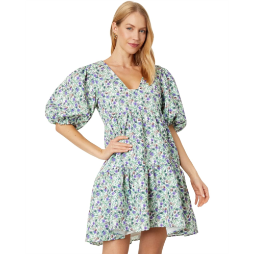Womens English Factory Floral Puff Sleeve Jacquard High-Low Dress