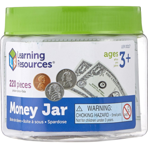 Learning Resources Money Jar, Play Money, Play Money for Kids, Counting, Bills and Coins, Homeschool, Math, Pretend Money, Ages 3+