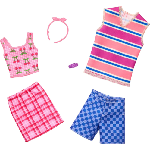 Barbie Clothes Set, Fashion & Accessory Pack Ken Dolls with 2 Complete Looks, Cherry-Inspired Theme