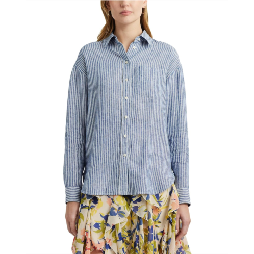 POLO Ralph Lauren Womens LAUREN Ralph Lauren Relaxed Fit Pinstripe Linen Shirt
