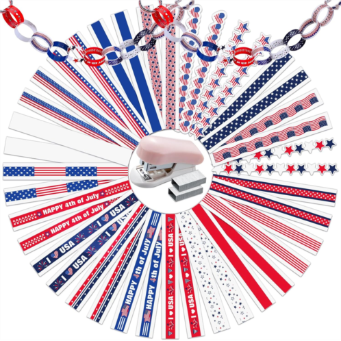 Poen 600 Pcs Independence Day Paper Chains Festival Craft Paper Decorations Fourth of July Paper Chain Strips for Kids Patriotic Paper Craft Supplies for Fourth of July Party Decoration