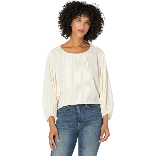 Lucky Brand Embroidered Round Neck Boxy Blouse