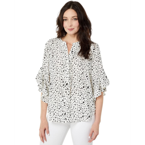 Vince Camuto Flutter Sleeve Pin Tuck Front Animal Etch Henley