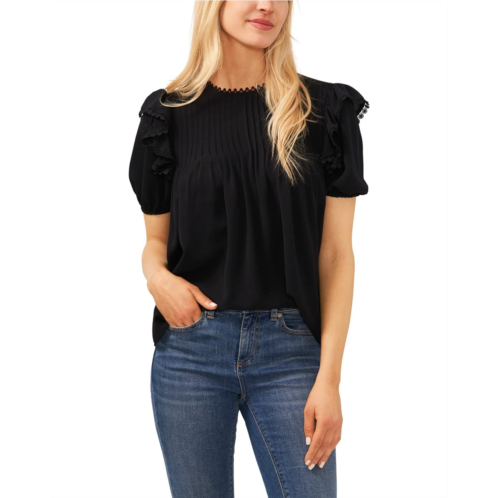 CeCe Crew Neck Pin Tuck Blouse with Ruffles