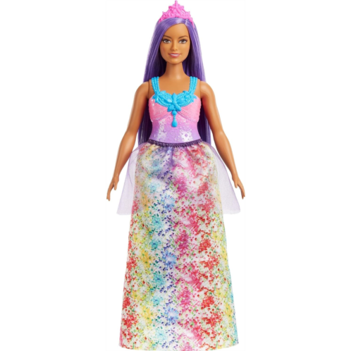 Barbie Dreamtopia Royal Doll with Curvy Body, Purple Hair & Sparkly Bodice Wearing Removable Skirt, Shoes & Headband