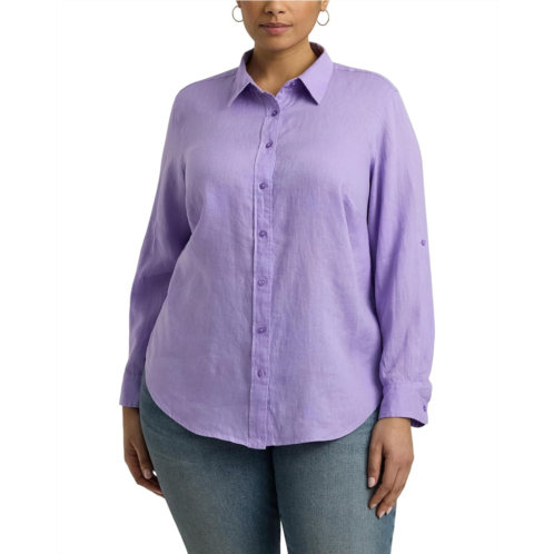 POLO RALPH LAUREN Womens Lauren Ralph Lauren Plus-Size Linen Roll Tab Sleeve Shirt