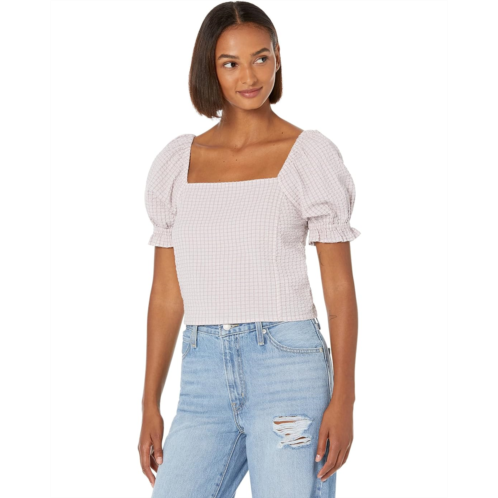 Madewell Seersucker Hopewell Puff-Sleeve Crop Top in Plaid