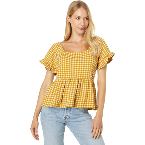 Madewell Gingham Knit Ruffle-Hem Top