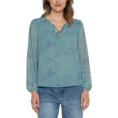 Liverpool Los Angeles Long Sleeve Tie Front Blouse with Shirred Back
