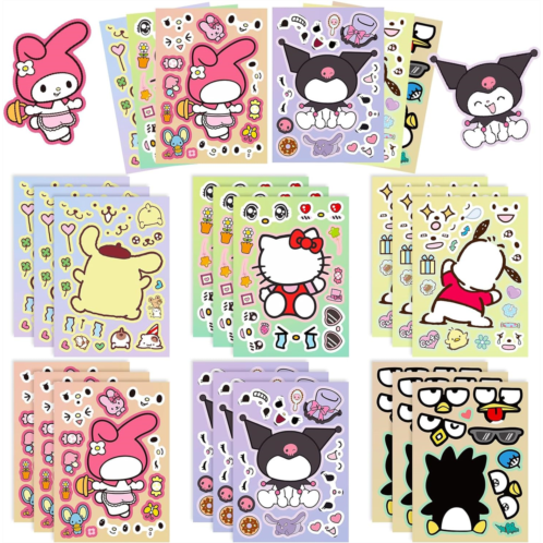GANGYU 36PCS Cartoon Make Your Own Stickers Kawaii Make a Face Stickers Cute Vinyl Waterproof Sticker Faces Sheets for Kids Gifts for Party Supplies Decorations DIY Stickers