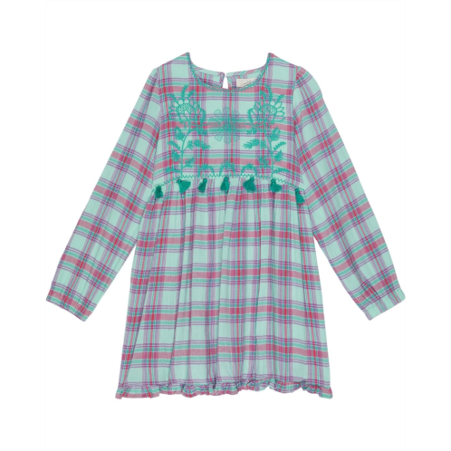 PEEK Sunflower Embroidered Plaid Long Sleeve Dress (Toddler/Little Kids/Big Kids)