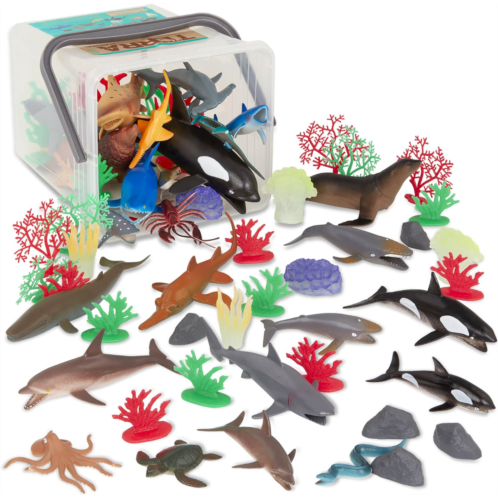 Terra by Battat - 60 Pcs Marine World - Realistic Ocean Animals Toys - Plastic Sea Animal Figurines & Accessories - Shark, Whale, Dolphin & More for Kids and Toddlers 3+