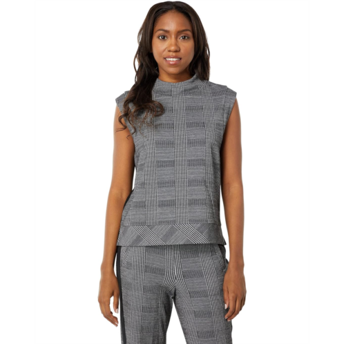 Anne Klein Mock Neck Vest Plaid & Serenity Knit