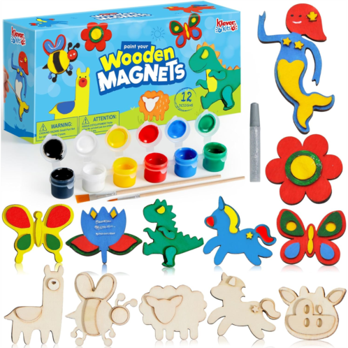JOYIN 12 pcs Wooden Magnets, Spring Arts & Crafts for Boys and Girls, Children Painting Craft Activities Kit, Craft Toys Gifts for Birthday Easter Christmas