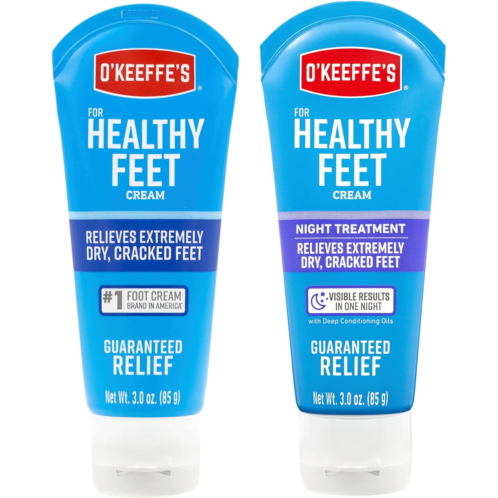 OKeeffes for Healthy Feet Foot Cream, 3.0 Ounce Tube and OKeeffes for Healthy Feet Night Treatment Foot Cream, 3.0 Ounce Tube, Relieves Extremely Dry, Cracked Feet