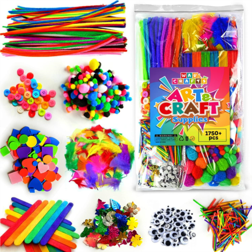 WAU CRAFTS Arts and Crafts Supplies for Kids - 1750 pcs Crafting for School Kindergarten Homeschool - Supplies Set for Kids Craft Art - Supply Kit for Toddlers and Kids Age 2 3 4 5