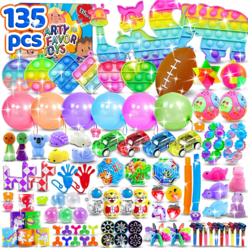 Erosbon 135pcs Party Favors for Kids 4-8 8-12,Pop Fidget Toys, Birthday Gift Toys, Treasure Box Toys Prizes Box for Kids, Bulk Toys Goodie Bag Stuffer Carnival Prize Classroom Rewa