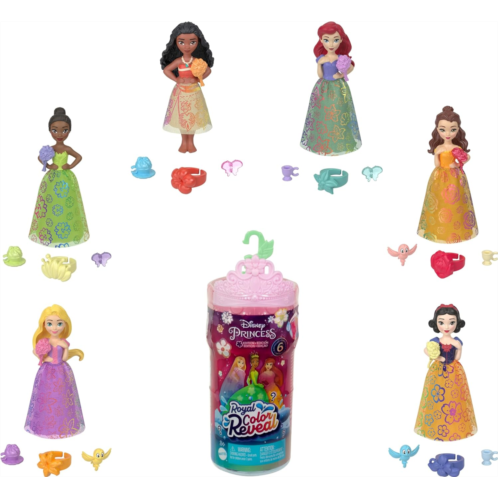 Mattel Disney Princess Small Doll Royal Color Reveal with 6 Surprises Including Scented Ring and 4 Accessories (Dolls May Vary), Garden Party Series