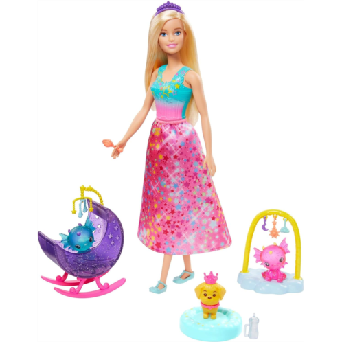 Barbie Dreamtopia Dragon Nursery Playset Princess Doll, Baby Dragons, Cradle and Accessories, Multi