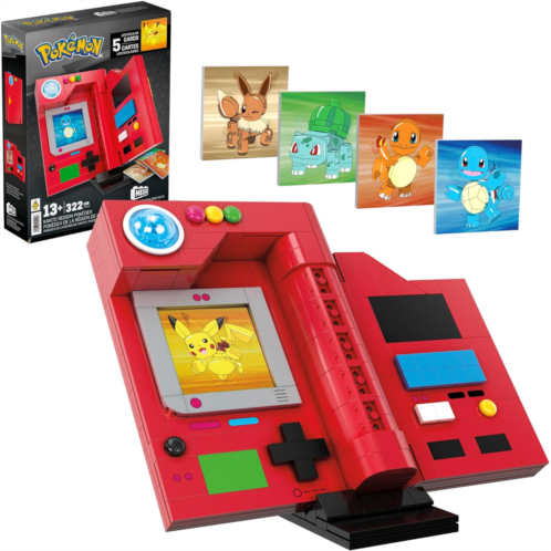 Mega Pokemon Building Toys Set, Kanto Region Pokedex with 322 Pieces, Light and 5 Lenticular Cards, for Kids or Adult Collectible