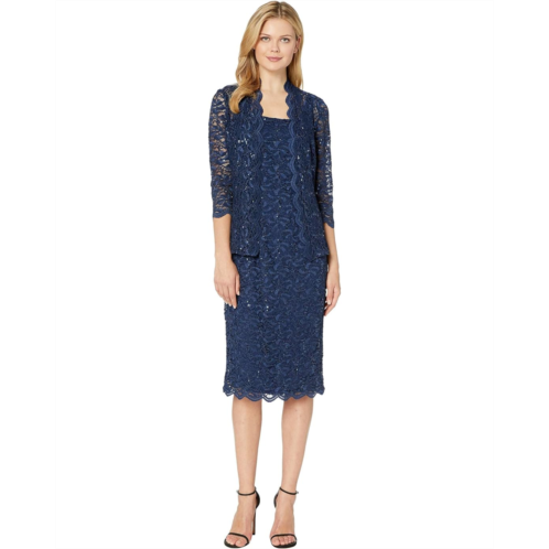 Alex Evenings Tea Length All Over Sequin Lace Jacket Dress