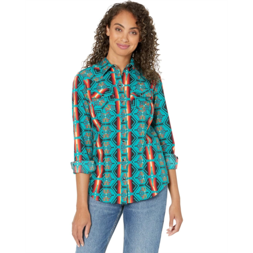 Rock and Roll Cowgirl Snap Shirt with Aztec Print RRWSOSRZ15