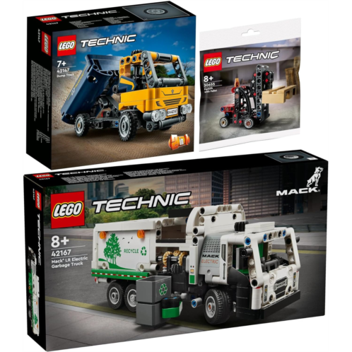 BRICKCOMPLETE Lego Technic Set: 42167 Mack LR E Garbage Truck, 42147 Dump Truck & 30655 Forklift with Pallet