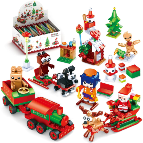 ZYLEGEN Christmas Party Favors Building Blocks Set Gift, Christmas Toys Mini Cute Bricks Advent Calendar Goodie Bags Fillers Classroom Prizes for Kids Boys or Girls 6-12(12Pack)