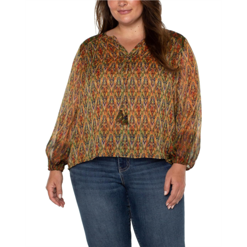 Womens Liverpool Los Angeles Plus Size Long Sleeve Double Layer Tie Front Woven Blouse