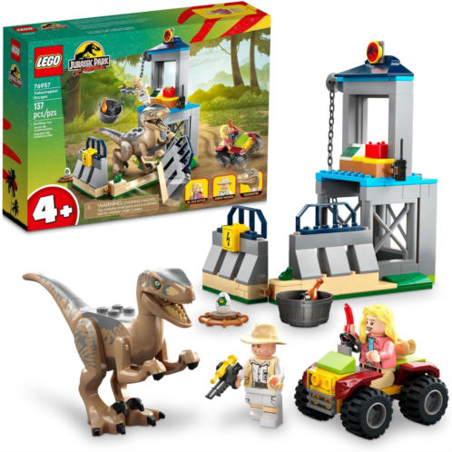 LEGO Jurassic Park Velociraptor Escape 76957 Learn to Build Dinosaur Toy for Boys and Girls; Gift for Kids Aged 4 and Up Featuring a Buildable Dinosaur Pen, Off-Roader Vehicle and