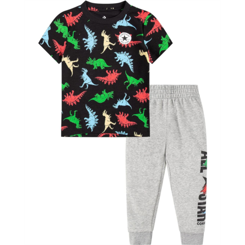 Converse Kids Dino Short Sleeve Tee + French Terry Joggers Set (Toddler)